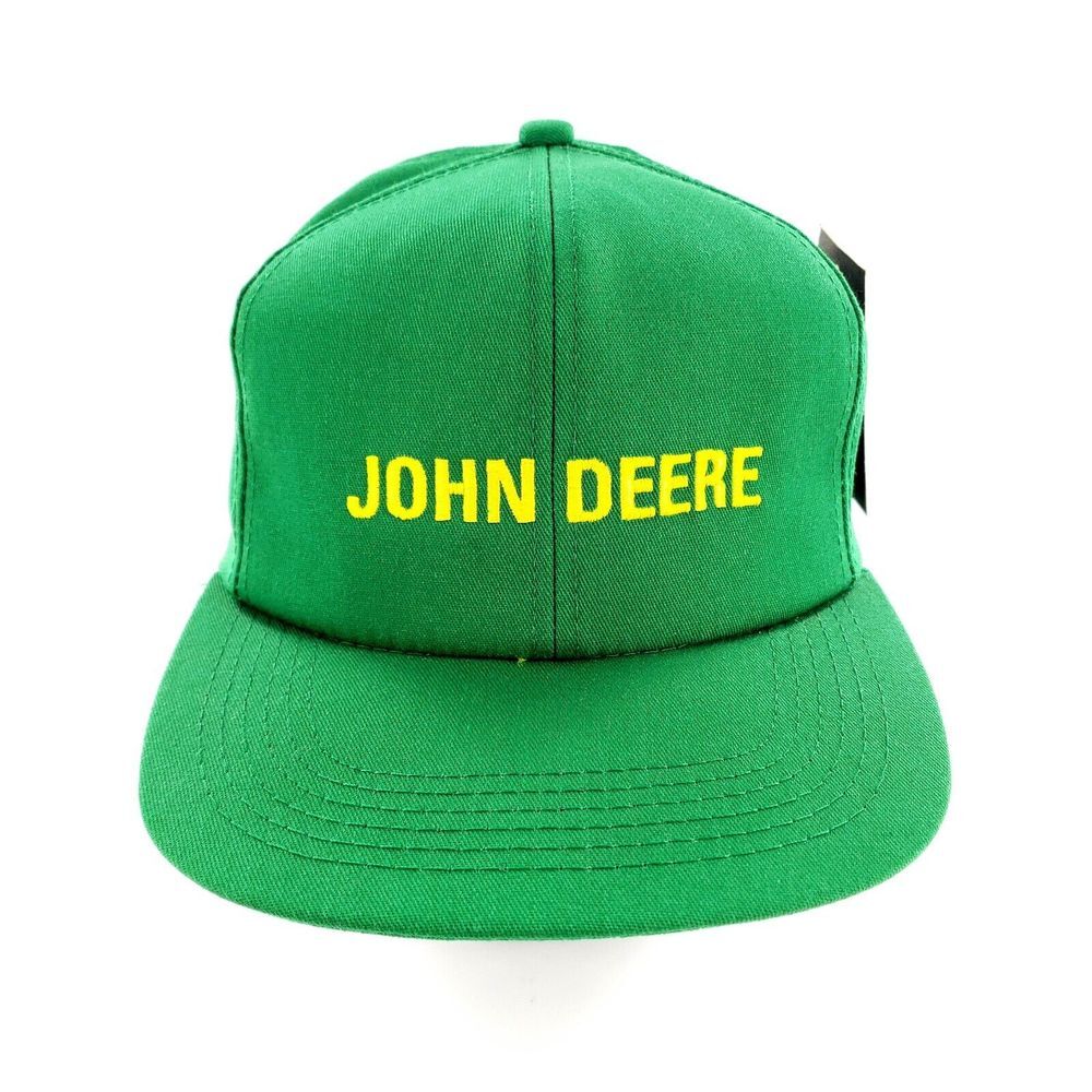 K Products John Deere Embroidered Spell Out Snapback Hat Green Made In USA New